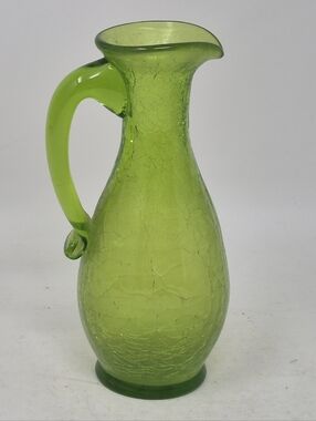 Green Crackle Glass Pitcher With Applied Handle